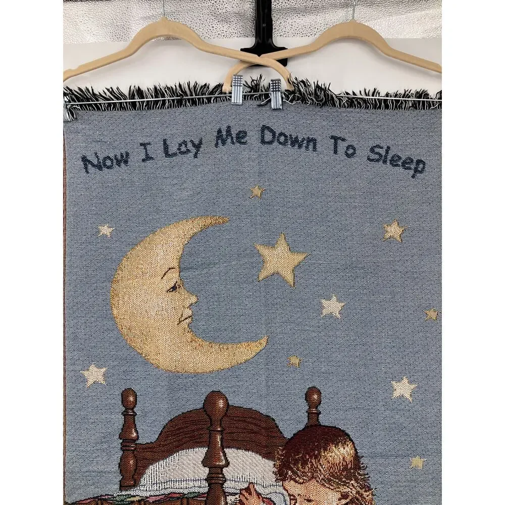 Vintage Now I Lay Me Down To Sleep Nursery Crib Baby Kid Woven Throw Blanket